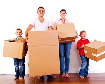 Packing boxes and household items ready for a move in Deptford