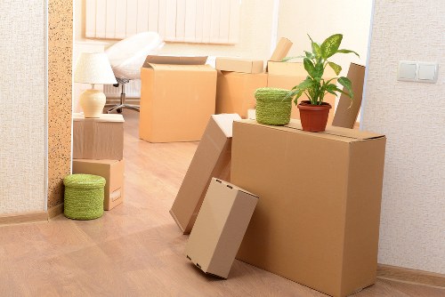 Boxes and furniture prepared for a local removals job